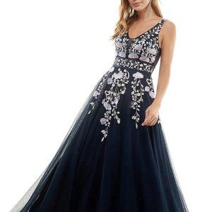 Say Yes to the Prom Embroidered GownNavy/Pink